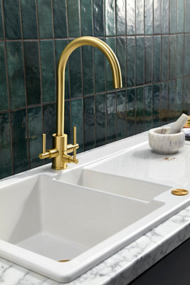 Clearwater Stella Tri Spa Kitchen Filter Tap Filtered Water & Cold & Hot Brushed Brass PvdSt2Bb from B&Q