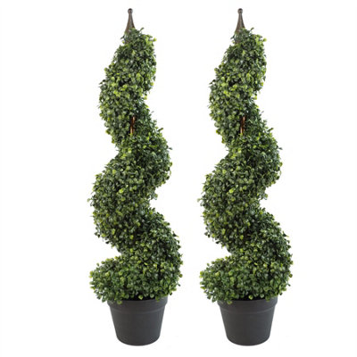 Leaf Pair Tall Artificial Boxwood Tower Trees Topiary Spiral 90Cm