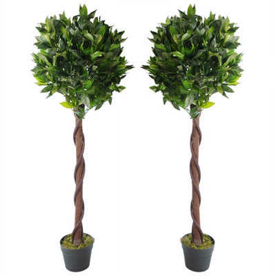 Leaf Artificial Topiary Bay Laurel Trees Pair Trunk 120Cm