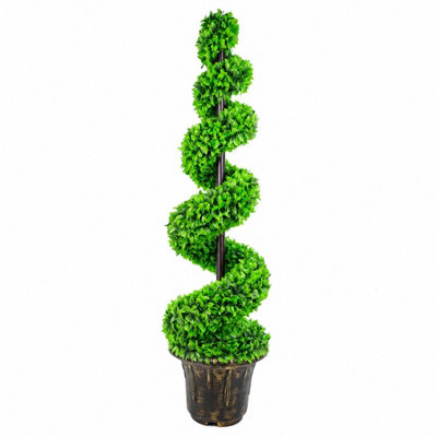 120cm Green Large Leaf Artificial Boxwood Spiral Tree with Decorative Planter - Leaf Brand - Image 10