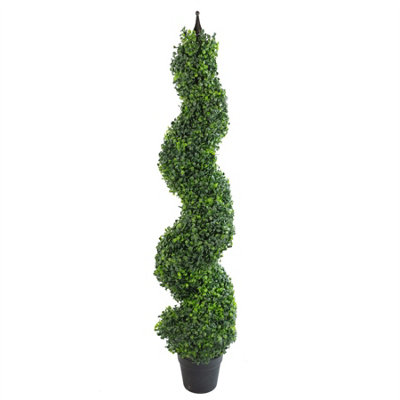 Leaf Artificial Boxwood Topiary Tree Tower Spiral Metal Top 120Cm Tall