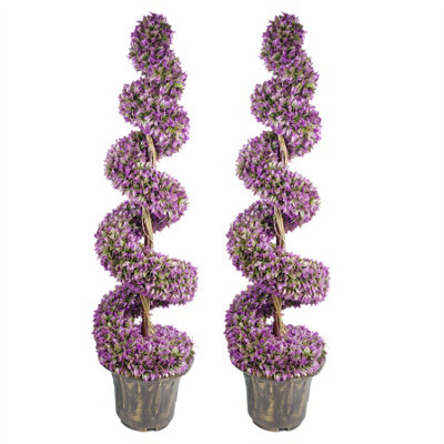 120Cm Pair Of Purple Large Leaf Spiral Topiary Trees With Decorative Planters from B&Q