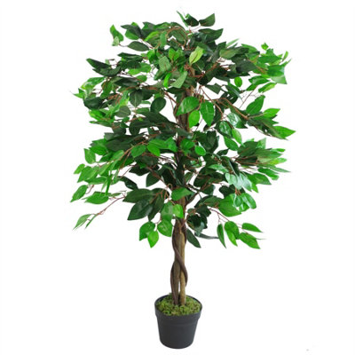 Leaf Artificial Tree/Plant, Wood, Green Twist Ficus, 110cm - Image 8
