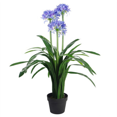 Leaf Artificial Agapanthus Plant - Blue Flowers - 90cm - Image 8