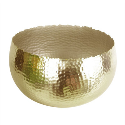 B&Q -  Xl Metal Bowl Planter 32 X 20Cm Hammered Gold ColourCurvy Edge