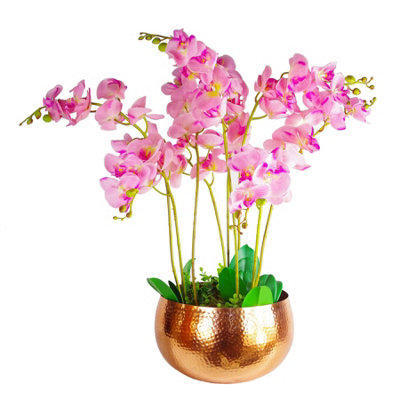 Leaf Artificial Orchids Display - XL Metal Bowl Planter - 70x70cm - Green - Image 6