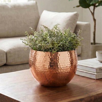 Leaf Hammered Copper Metal Bowl 22cm - Image 9