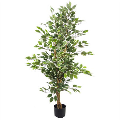 Artificial Ficus Tree 130cm - Variegated White/Green Bushy - Leaf Design UK - Image 10