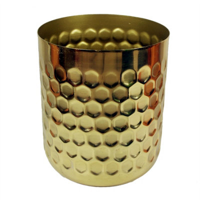 Leaf Honeycomb Metal Planter - 18Cm X 15.5Cm Gold