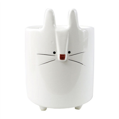 Leaf Ceramic Rabbit Planter - White - 15cm - Image 7