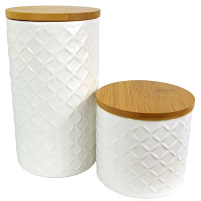 Leaf Cream Ceramic Storage Jars Kitchen Canisters Lids Set 2 18Cm