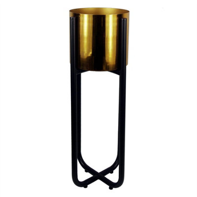B&Q -  Tall Black Stand With Gold Metal Planter 62Cm X 18Cm - Image 5
