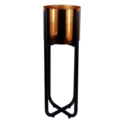 Leaf Tall Black Stand with Copper Metal Planter - 62cm x 18cm - Brown - Image 5