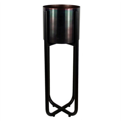 B&Q -  Tall Black Stand With Iridescent Rainbow Metal Planter 62Cm X 18Cm - Image 5