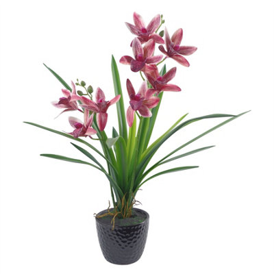 Leaf Large Artificial Orchid Plant - Dark Pink - 50cm - Image 7