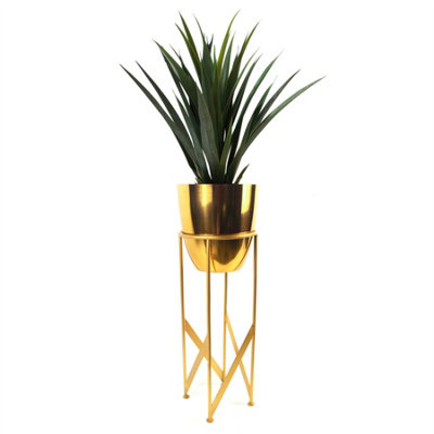 Leaf Gold Planter With Artificial Yukka Plant 90Cm