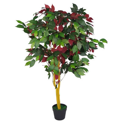Leaf Ficus Artificial Tree 4ft - Red and Green - Image 9