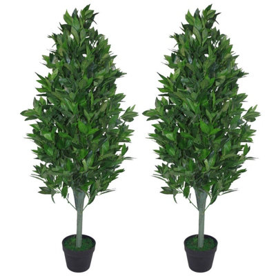 Leaf Artificial Bay Tree Pair Topiary Laurel Trees Cone 120Cm