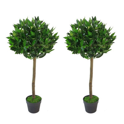 Leaf 90Cm Design Uk Pair Of Artificial Bay Topiary Ball Trees