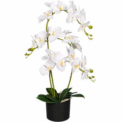 Leaf Design Uk Realistic Artificial Orchid Flower Display In Pot 65Cm