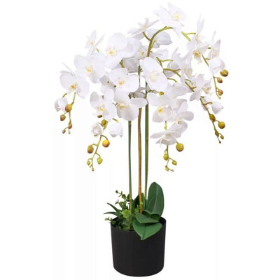 Leaf Design Uk Realistic Artificial Orchid Flower Display In Pot 85Cm
