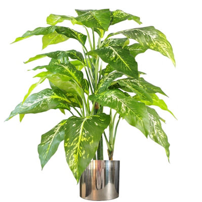 Leaf Artificial Tree Plant Fox Aglaonema Tree Plant Silver Metal Planter from B&Q