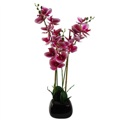 Leaf Dark/Pink/Black Artificial Orchid With Ceramic Planter 70Cm