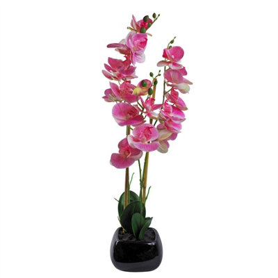 Leaf 70Cm Artificial Orchid With Ceramic Planter Light/Pink/Black