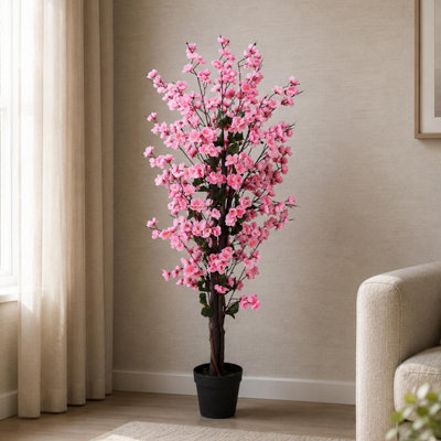 Leaf Pink Artificial Blossom Tree Plants 4Ft 120Cm
