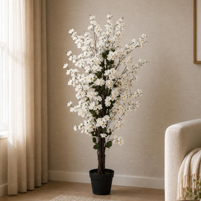 Leaf White Artificial Blossom Tree Plants 4Ft 120Cm