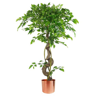 Leaf Japanese Fruticosa Ficus Artificial Tree 3.9ft Copper Planter - Green - Image 8