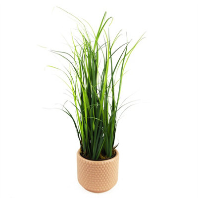 Leaf 60Cm Artificial Grass Plant With Peach Dusty Pink Ceramic Planter from B&Q