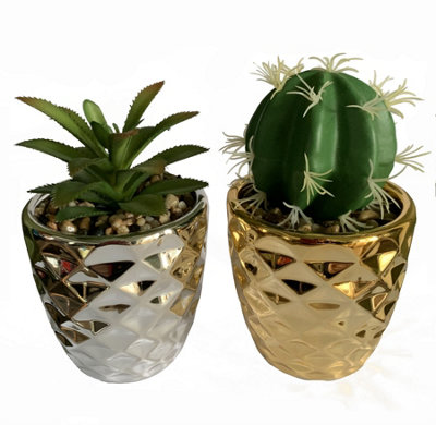 Leaf Silver and Gold Ceramic Planter Set - 15cm - Image 8