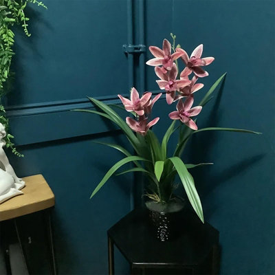 Leaf 50Cm Dark Pink Artificial Orchid In Ceramic Planter Dark/Pink