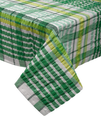 - Just So Home Seersucker Tablecloth 100% Cotton Check Kitchen Dining Outdoor (70" 178Cm Round Green)