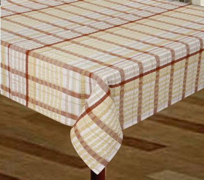  - Just So Home Seersucker Tablecloth 100% Cotton Check Kitchen Dining Outdoor (50" X 70" 127Cm X 178Cm Oatmeal)