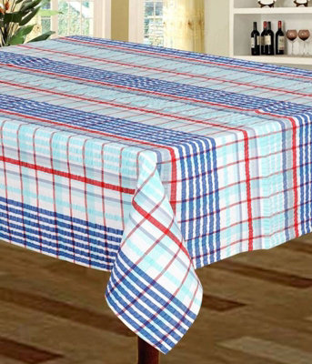  - Just So Home Seersucker Tablecloth 100% Cotton Check Kitchen Dining Outdoor (70"  178Cm Round Biscay)