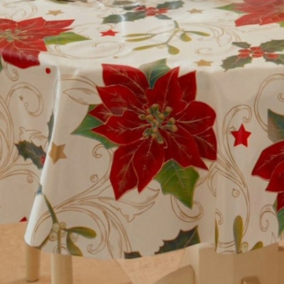 Just So Home Xmas Poinsettia Pvc Tablecloth Wipeable (137Cm Square) from B&Q