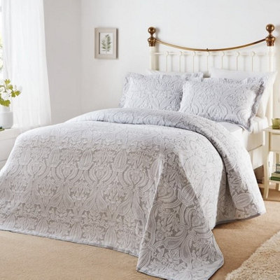 Just So Home Bella Grey White Brocade Jacquard Cotton Rich Matelasse Bedspread (Superking)