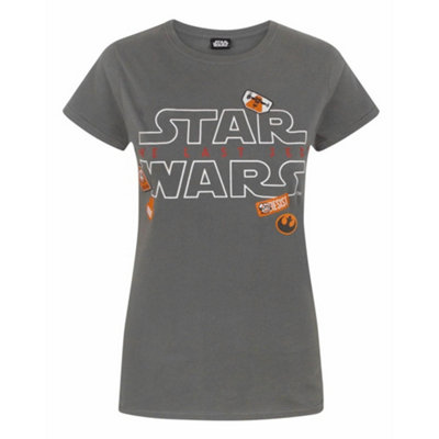 B&Q -  Star Wars Womens Grey Badges Short Sleeved T-Shirt (Small)