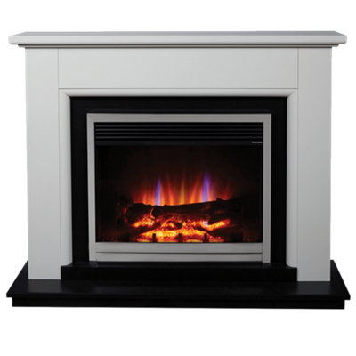 Suncrest Talen White Mdf & Stainless Steel Freestanding Electric Fire Suite from B&Q