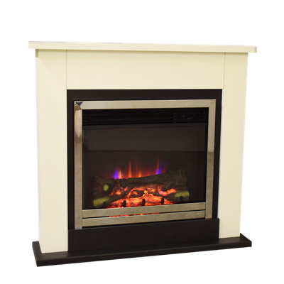 B&Q -  Middleton White Mdf & Stainless Steel Freestanding Electric Fire Suite