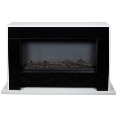 Suncrest Nebraska Black & White Stone Effect GlassMdf & Metal Freestanding Electric Fire Suite from B&Q