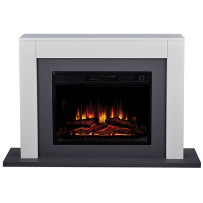 Suncrest Marlow Grey Stone Effect Mdf & Stainless Steel Freestanding Electric Fire Suite from B&Q