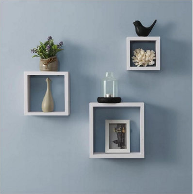 Spot On Dealz Cali Wall Floating Shelves Cube Box Set Of 3 Wooden White Wall Shelf For Bedroom Living Room Display Shelving Unit from B&Q