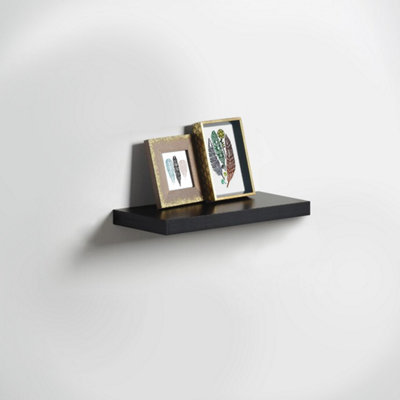 B&Q -  40Cm High Gloss Black Floating Shelf Wooden