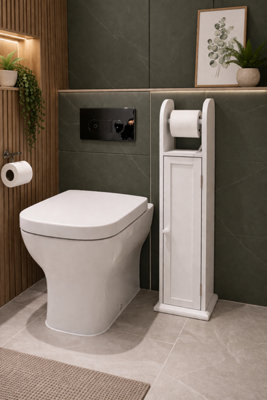 B&Q -  Wooden Toilet Roll Holder Bathroom Cabinet Free Standing Cupboard Paper Storage Box