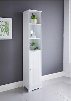 Saxony Unisex White Tall Slim Bathroom Storage Cabinet With Door & Shelves Size 3 - Image 3