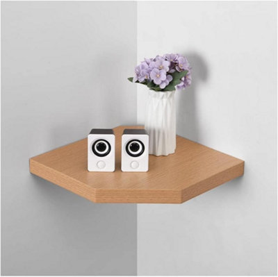 B&Q -  Oak Wooden Corner Floating Shelves Small Wall Shelf