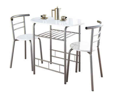 Spot On Dealz Modern White High Gloss Small Dining Table And 2 Chairs Set Metal Frame Mdf Wood Top Kitchen Dining from B&Q